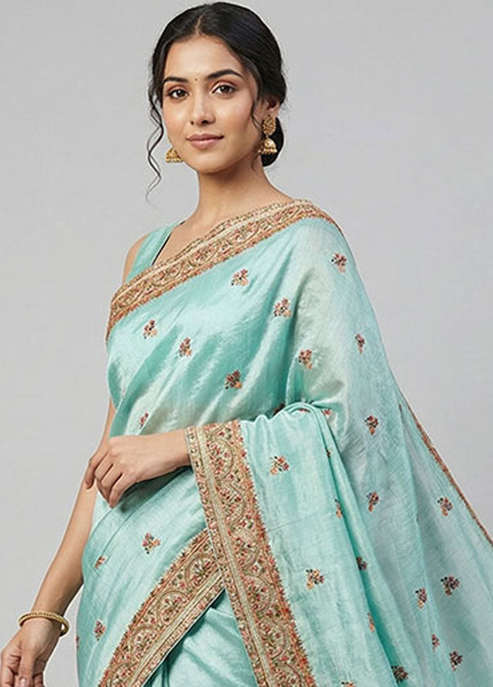 Green Tissue Silk Saree With Blouse Piece