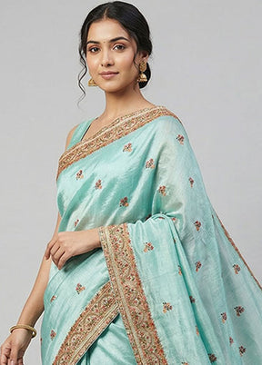 Green Tissue Silk Saree With Blouse Piece