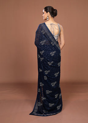 Blue Chiffon Silk Saree With Blouse Piece