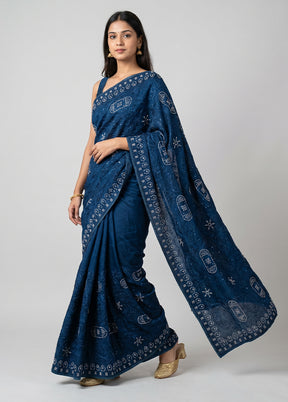 Blue Chiffon Silk Saree With Blouse Piece