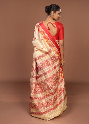 Cream Garad Pure Silk Saree Without Blouse Piece