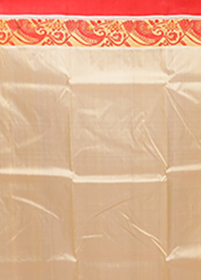 Cream Garad Pure Silk Saree Without Blouse Piece