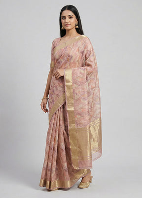 Pink Linen Silk Saree With Blouse Piece