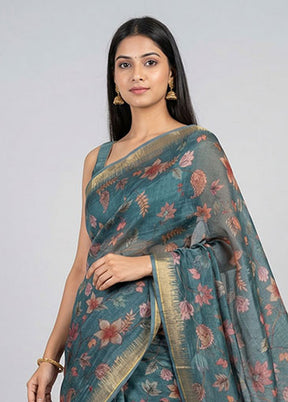 Blue Tussar Silk Saree With Blouse Piece