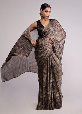 Grey Printed Silk Saree With Blouse Piece
