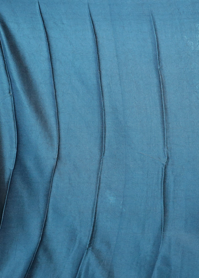 Blue Printed Silk Saree Without Blouse Piece