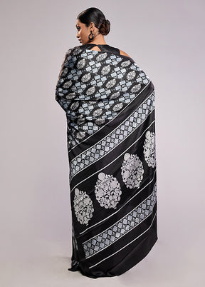 Black Printed Silk Saree With Blouse Piece