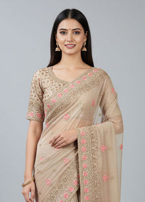 Cream Chiffon Silk Saree With Blouse Piece