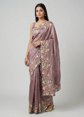 Purple Georgette Saree With Blouse Piece