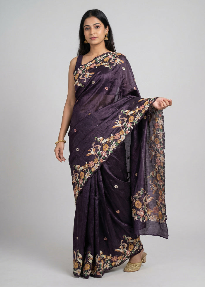Purple Georgette Saree With Blouse Piece