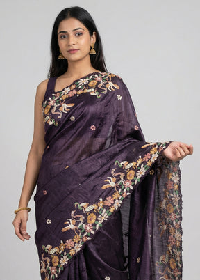 Purple Georgette Saree With Blouse Piece