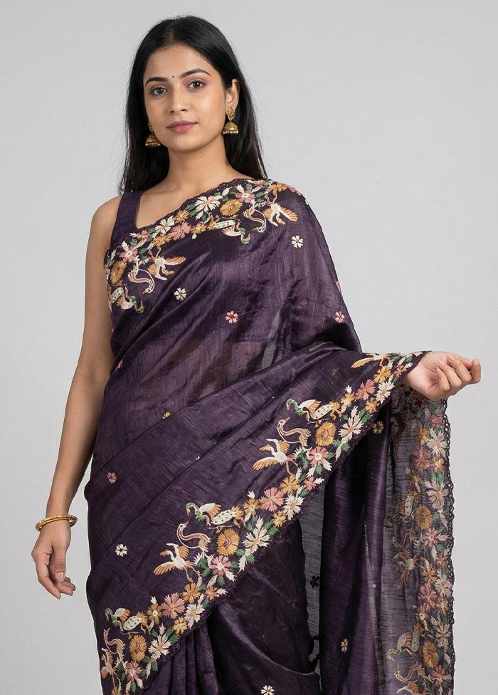 Purple Georgette Saree With Blouse Piece
