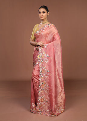 Pink Tissue Silk Saree With Blouse Piece