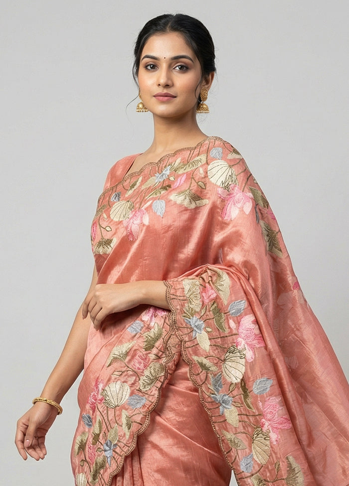 Pink Georgette Saree With Blouse Piece