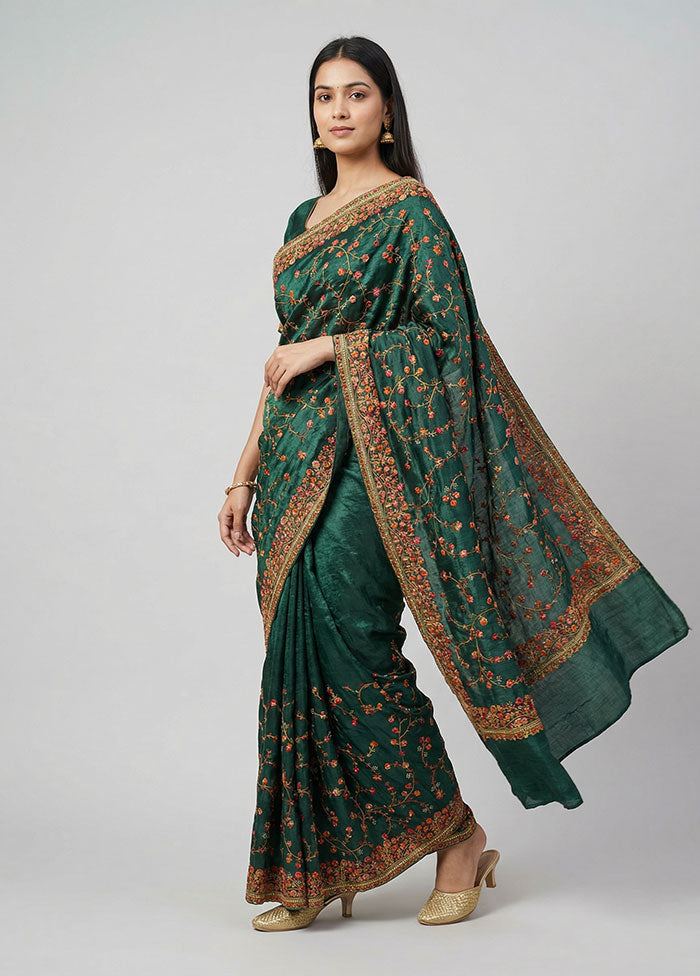 Green Handloom Tissue Pure Silk Saree With Blouse Piece