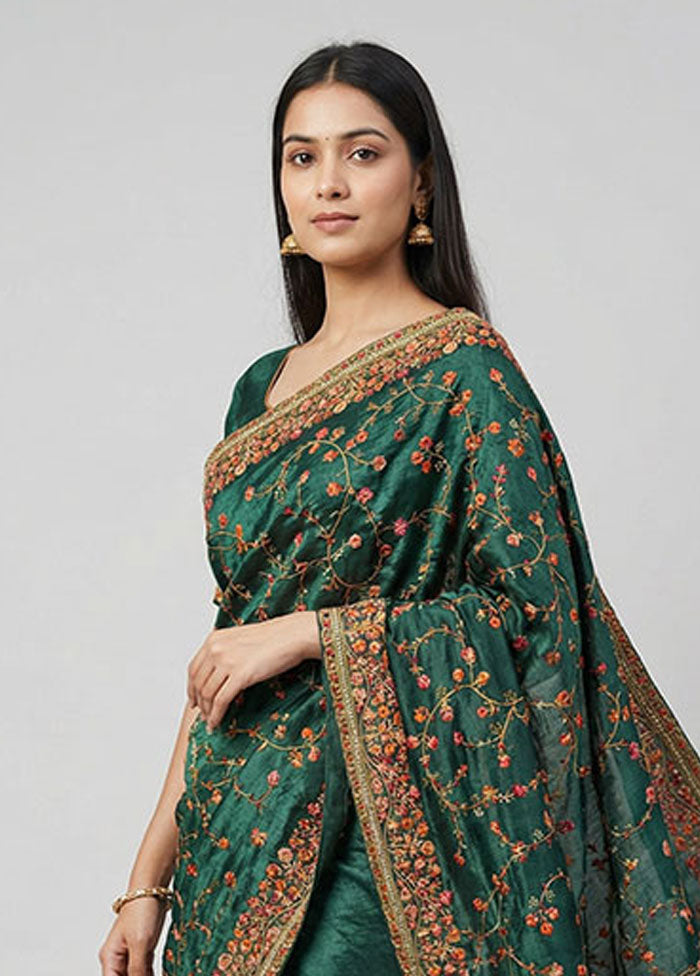 Green Handloom Tissue Pure Silk Saree With Blouse Piece