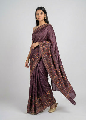 Purple Chiffon Silk Saree With Blouse Piece