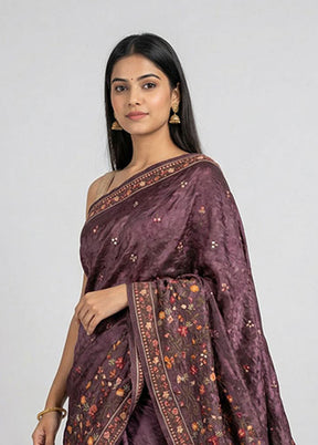 Purple Chiffon Silk Saree With Blouse Piece