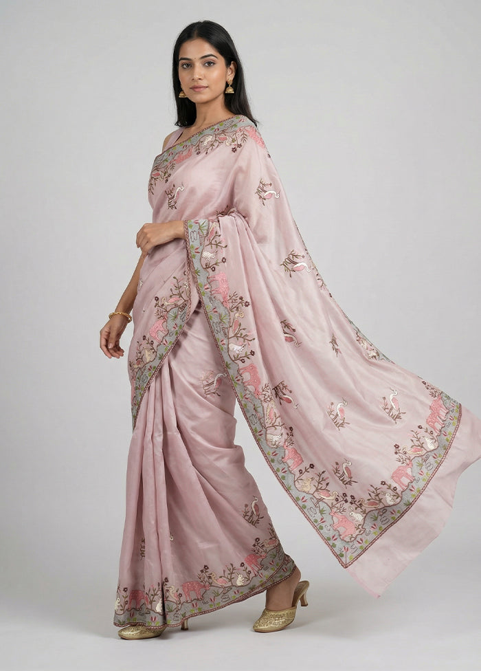 Pink Georgette Saree With Blouse Piece