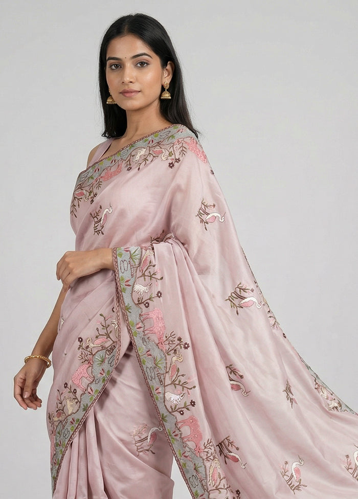 Pink Georgette Saree With Blouse Piece