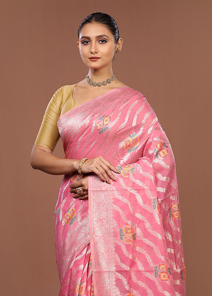 Pink Dupion Silk Saree With Blouse Piece