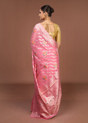 Pink Dupion Silk Saree With Blouse Piece