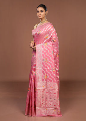 Pink Dupion Silk Saree With Blouse Piece