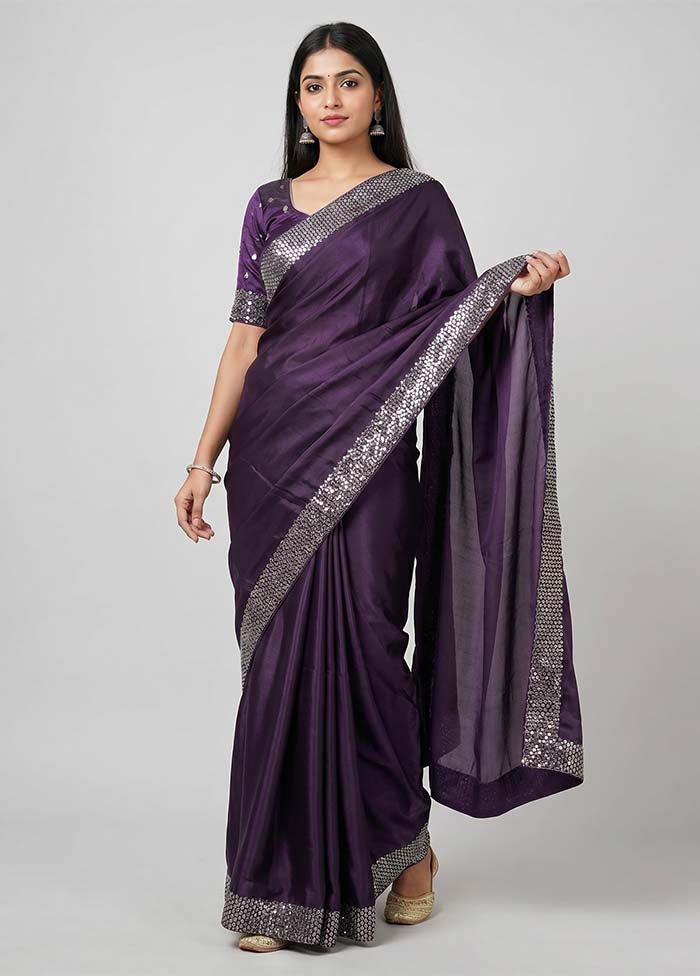 Purple Dupion Silk Saree With Blouse Piece