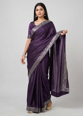 Purple Dupion Silk Saree With Blouse Piece