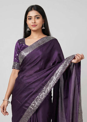 Purple Dupion Silk Saree With Blouse Piece