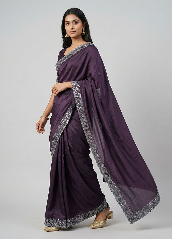 Purple Dupion Silk Saree With Blouse Piece
