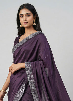 Purple Dupion Silk Saree With Blouse Piece