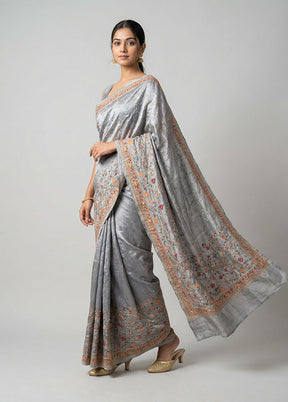 Cream Chiffon Silk Saree With Blouse Piece