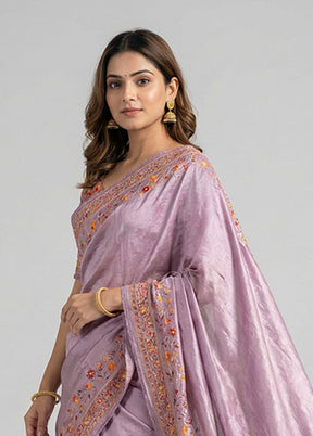 Purple Chiffon Silk Saree With Blouse Piece