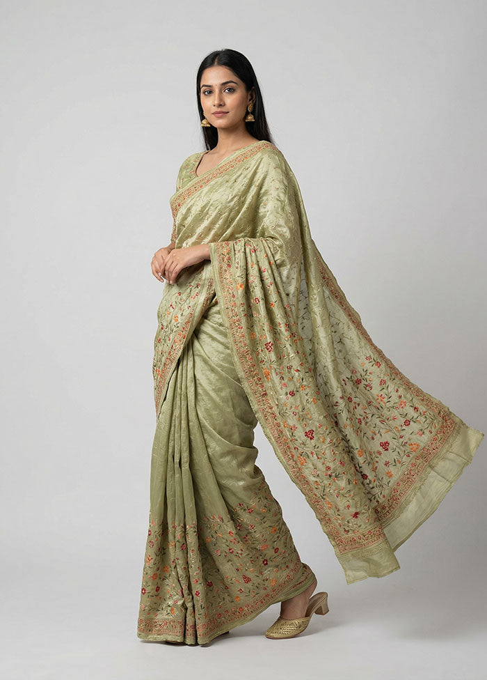 Grey Chiffon Silk Saree With Blouse Piece
