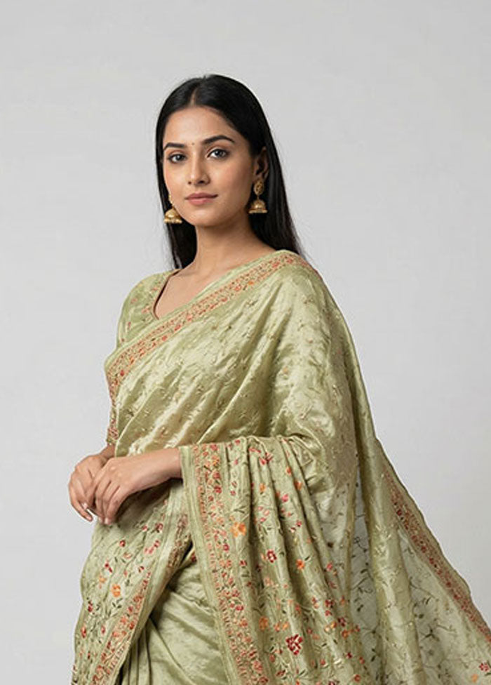 Grey Chiffon Silk Saree With Blouse Piece