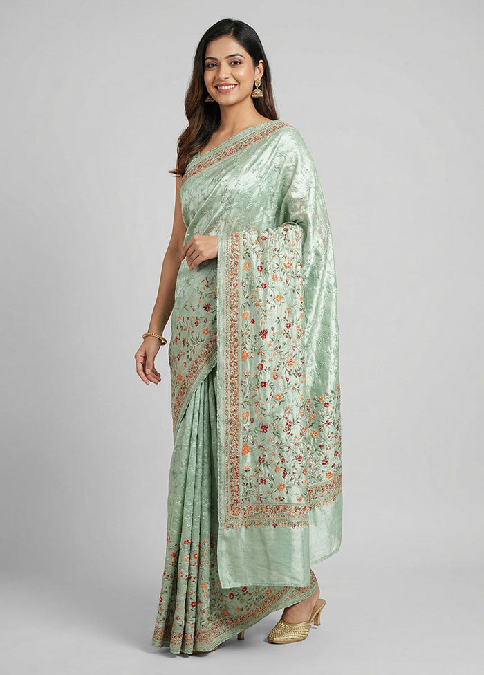 Green Chiffon Silk Saree With Blouse Piece
