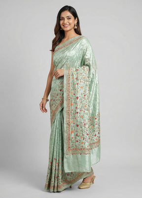 Green Chiffon Silk Saree With Blouse Piece