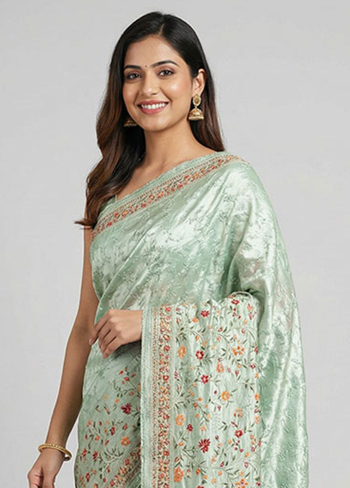 Green Chiffon Silk Saree With Blouse Piece