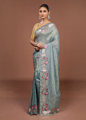 Green Tissue Silk Saree With Blouse Piece