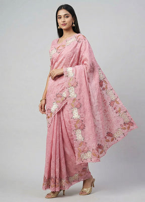 Pink Tissue Silk Saree With Blouse Piece