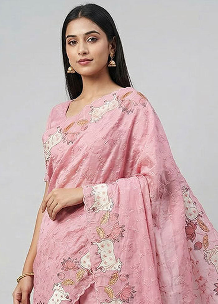 Pink Tissue Silk Saree With Blouse Piece