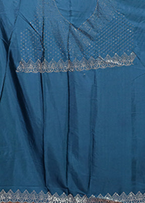 Blue Dupion Silk Saree With Blouse Piece