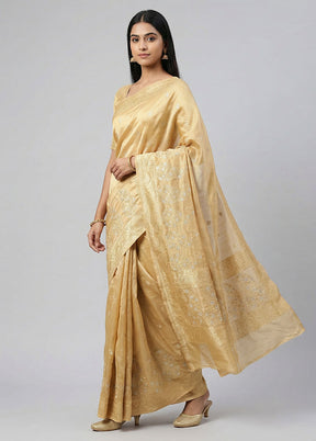 Cream Dupion Silk Saree With Blouse Piece