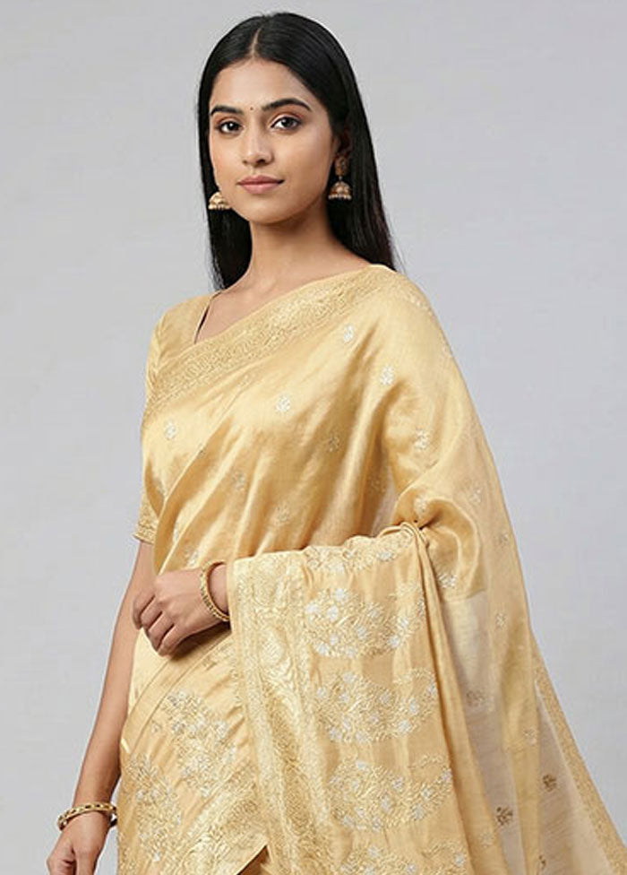 Cream Dupion Silk Saree With Blouse Piece
