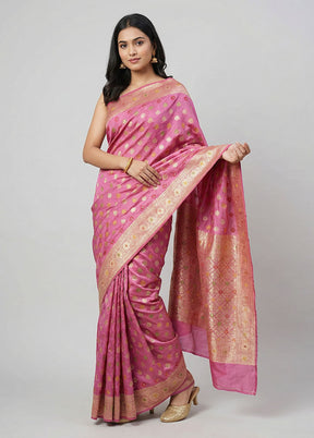 Pink Dupion Silk Saree With Blouse Piece
