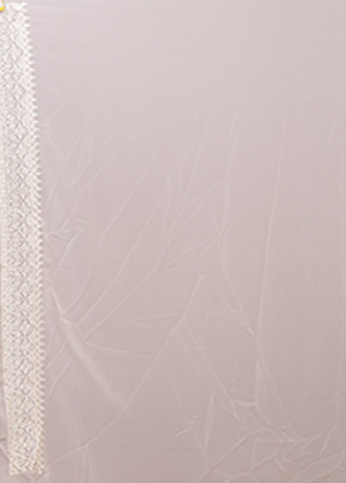 White Chiffon Silk Saree With Blouse Piece