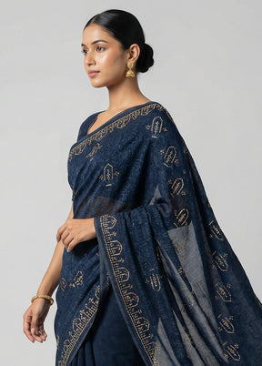 Blue Chiffon Silk Saree With Blouse Piece