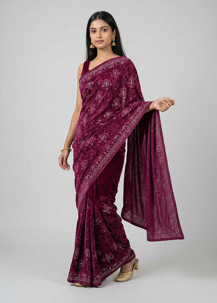 Maroon Chiffon Silk Saree With Blouse Piece