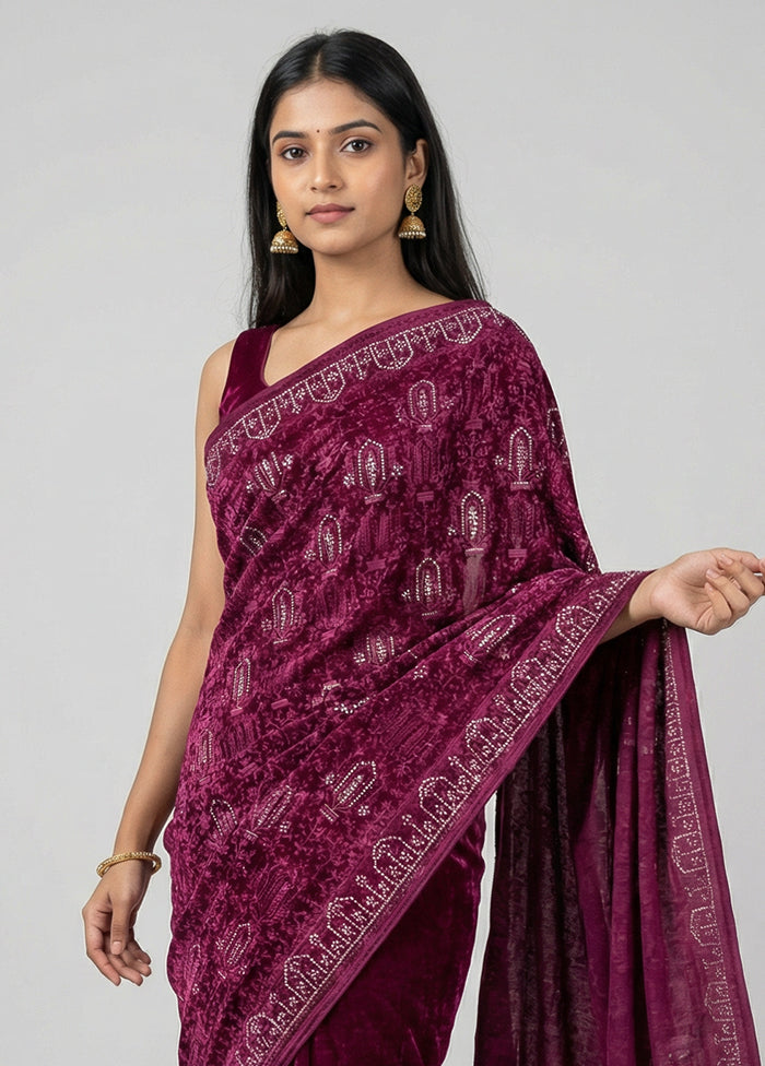 Maroon Chiffon Silk Saree With Blouse Piece